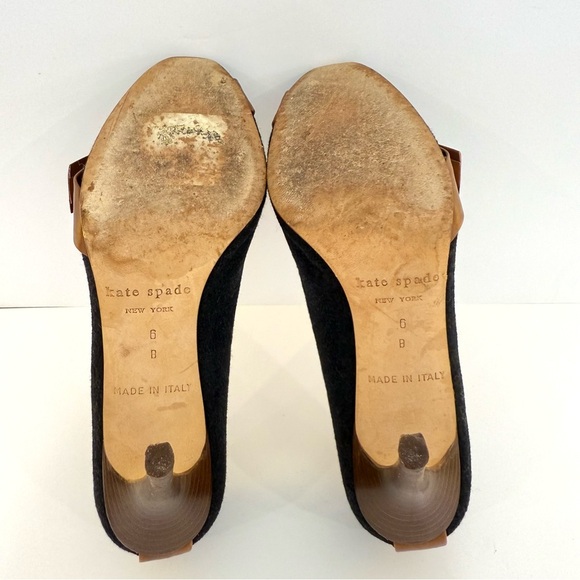 Kate Spade Black Felt Fabric Leather Rhinestone Office Open Toe Heels Size 6 B - Picture 7 of 10